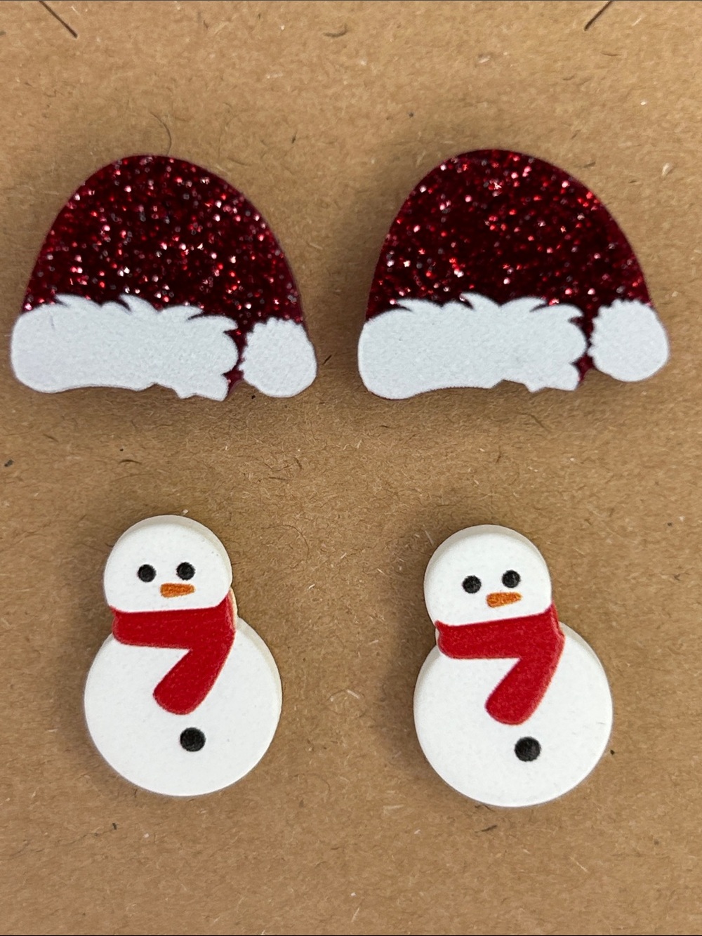 Holiday Snowman & Santa Hat Stud Earrings - Red and White Fashion Jewelry
